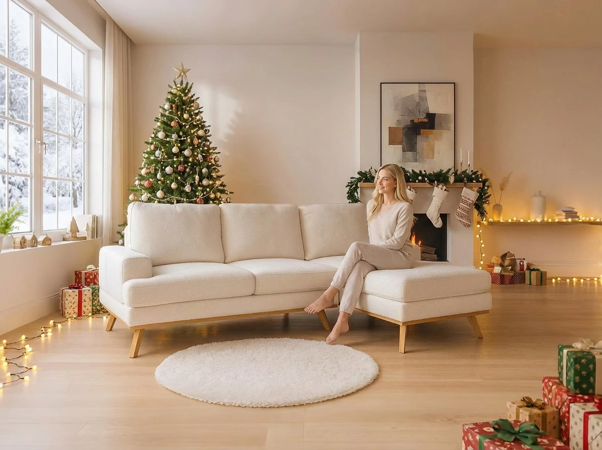 Arielle, QS8048, static sofa, in fabric/Bouclé, B2B wholesale furniture